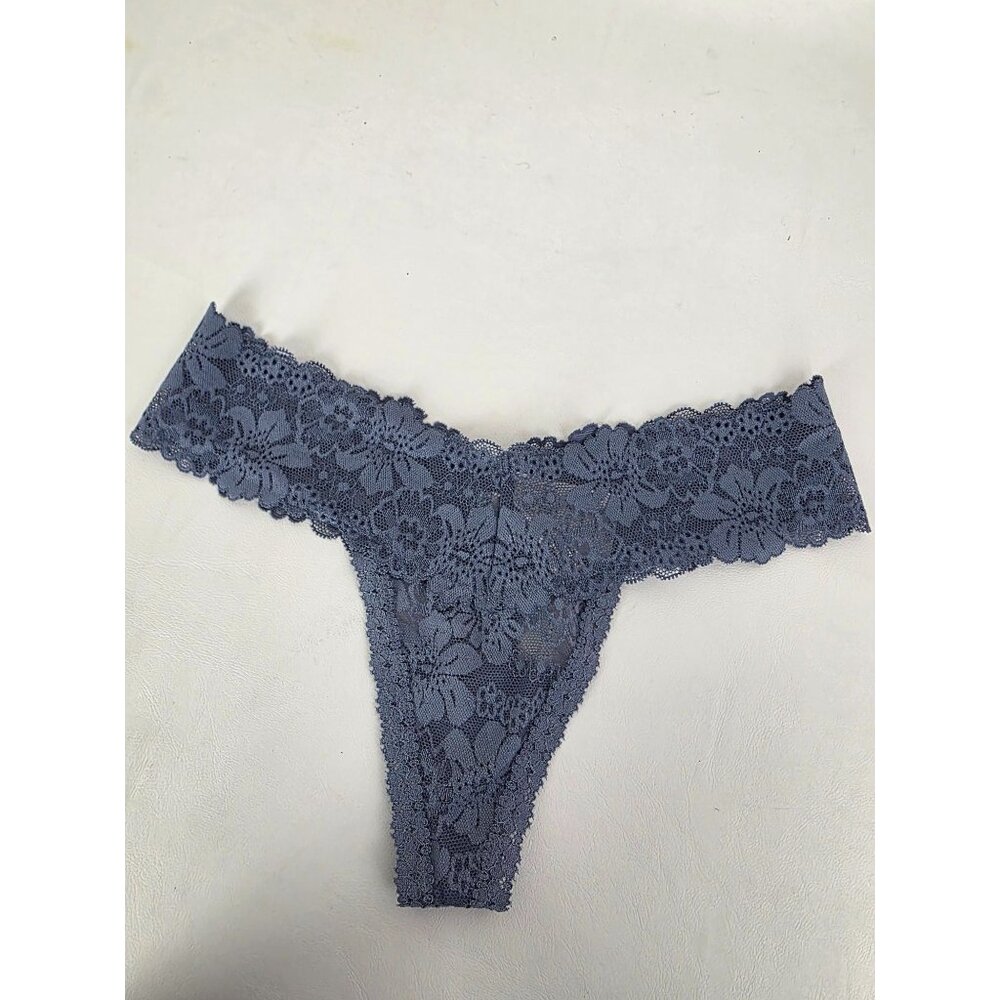 NWT Victoria's Secret Pink Womens Gray Floral Lace Thong Underwear Size S
